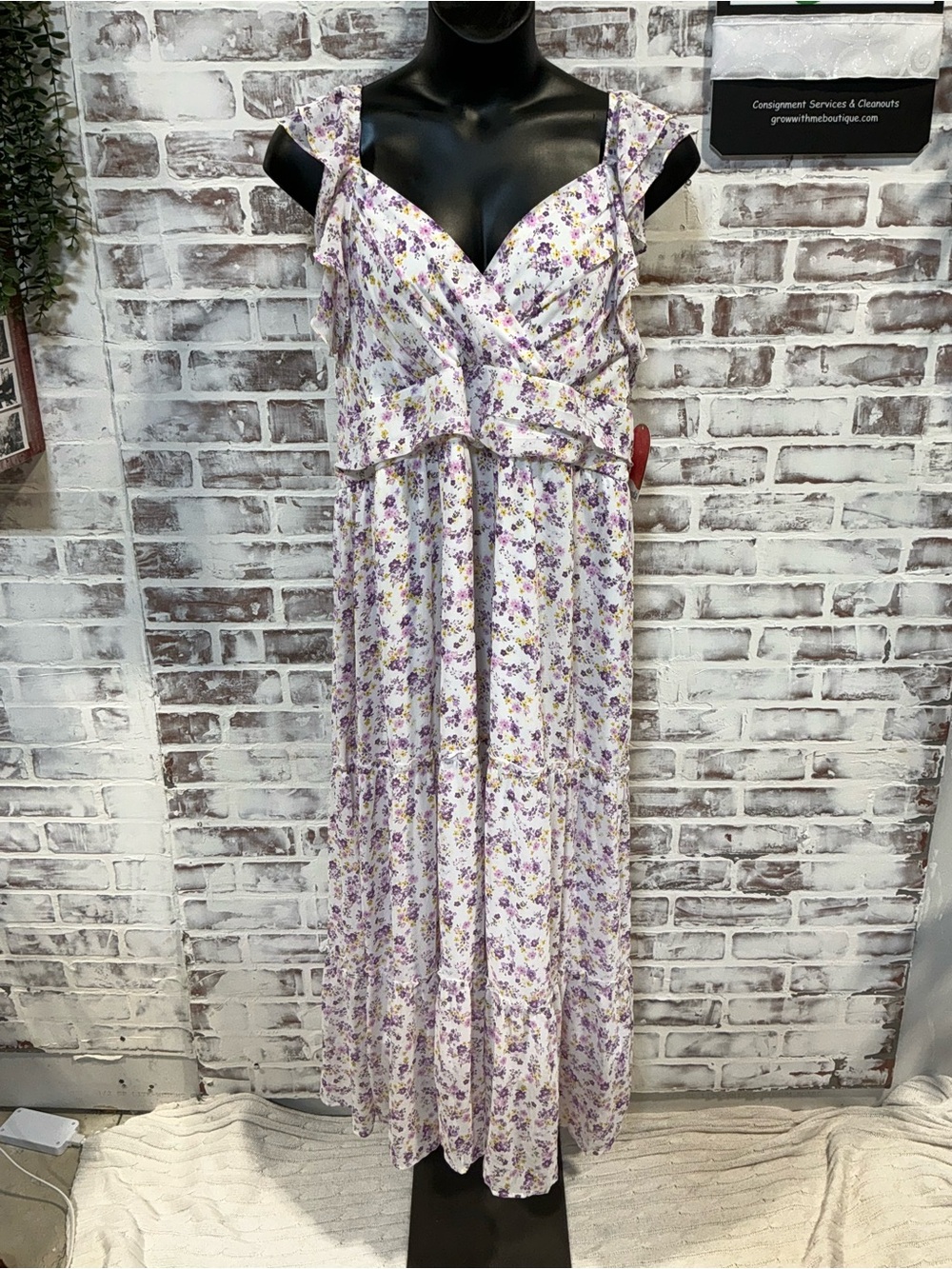 ARULA White Maxi Dress with Lavender and Yellow Floral Print